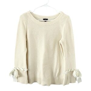 Talbots Cream Lambswool Ribbon Bow Cottagecore Sweater